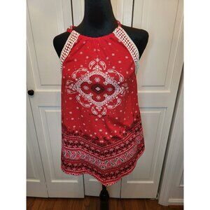 Red/White Bandana Print Halter Top Cato S Western Boho Cowgirl Rodeo Y2K Crochet